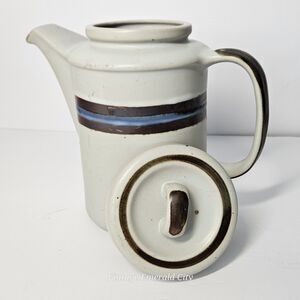Vtg Otigari Horizon Coffee Pot 5 Cups MCM Lidded Stoneware Japan 1970's Cream